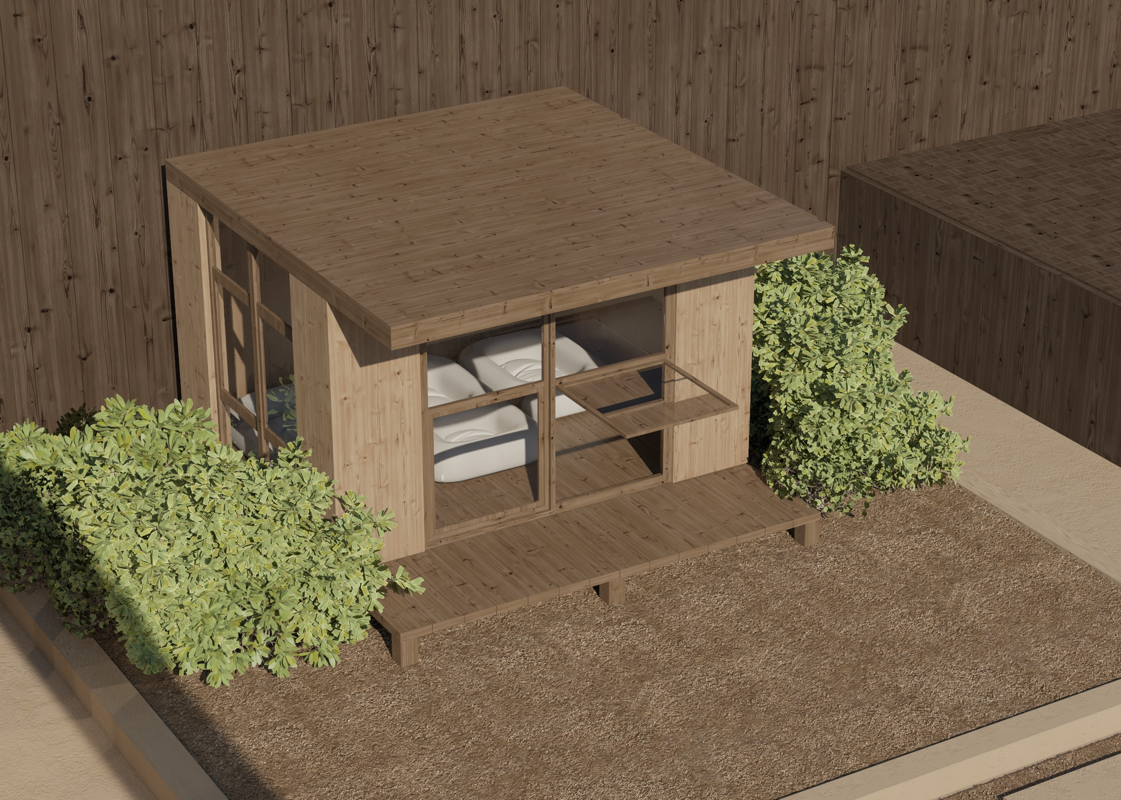 Single Pitch Pet Pod with an angled roof and sheltered resting space