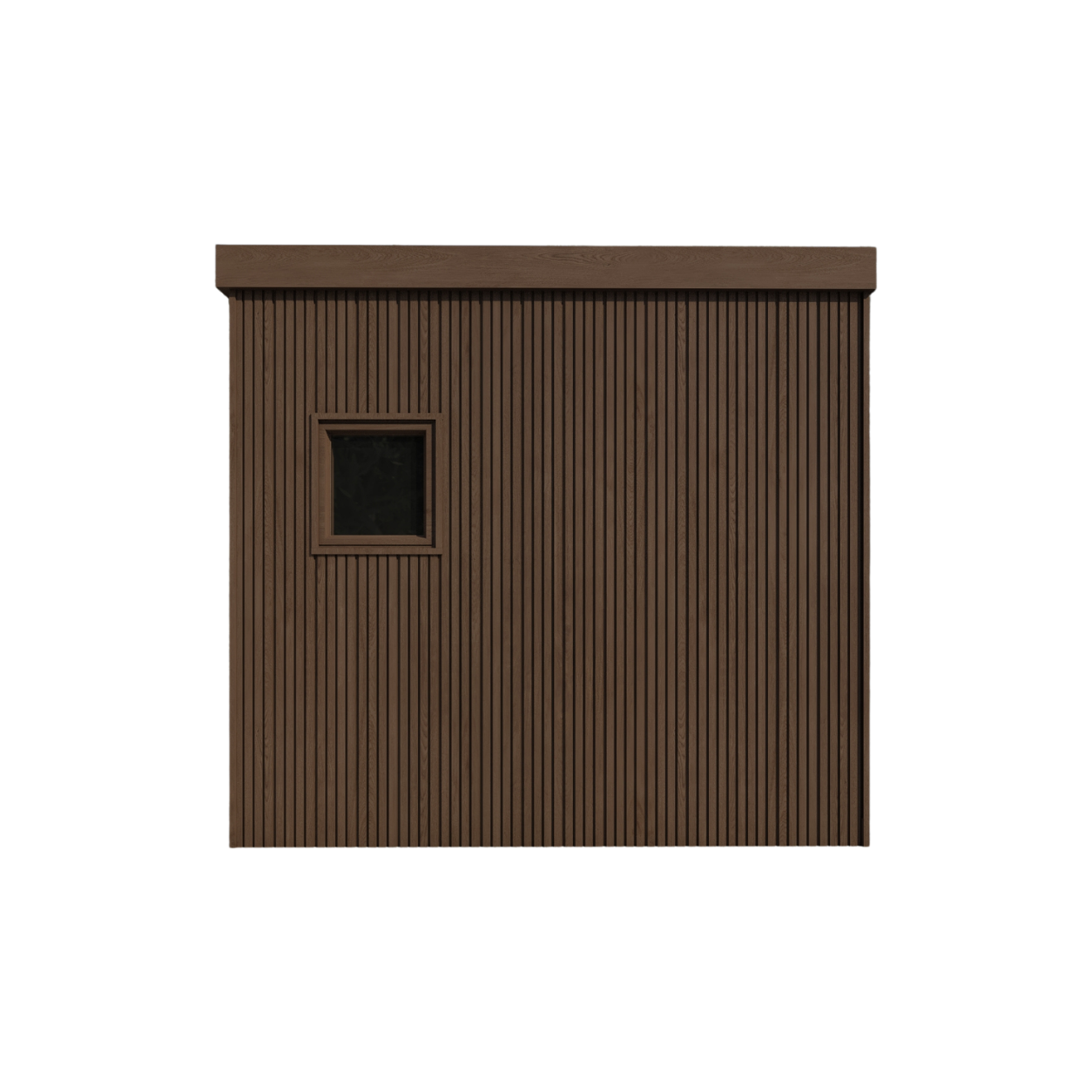 Side elevation of a timber-clad Watchman Pod with observation window in Dubai